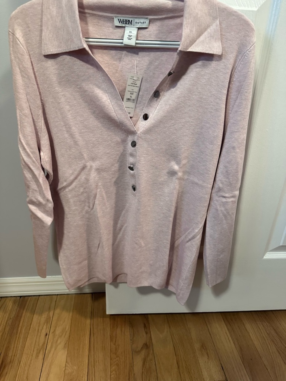White House Black Market Soft Light Pink Polo Sweater
